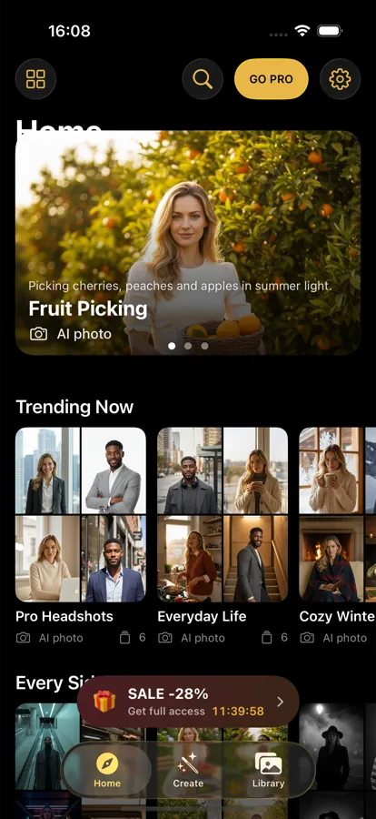 Motionly home screen with trending templates