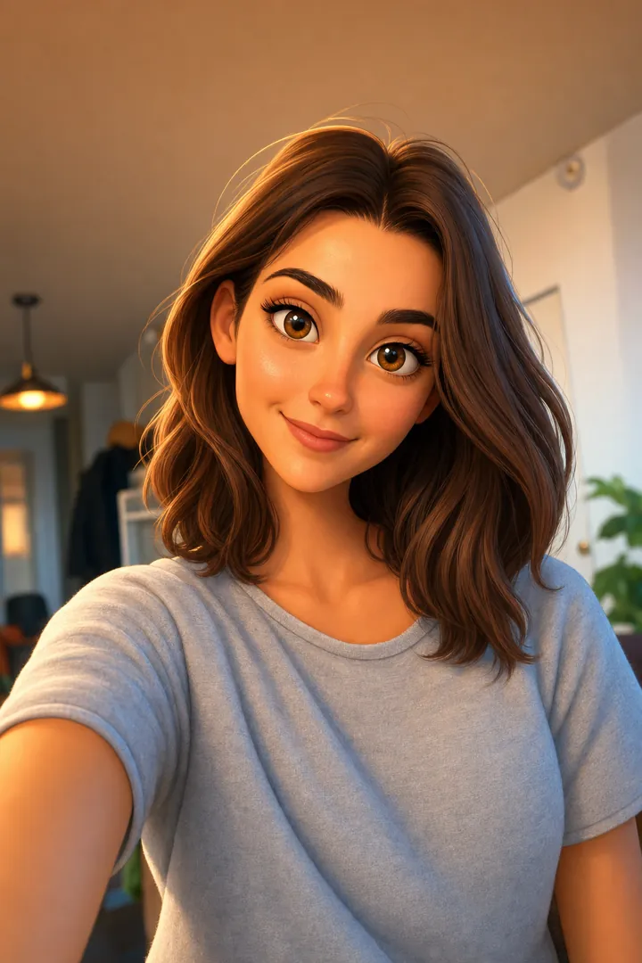 The same woman as a 3D cartoon character